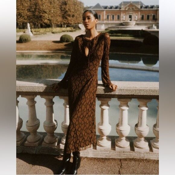 ZARA BOHO LONG LACE DRESS - Picture 14 of 16